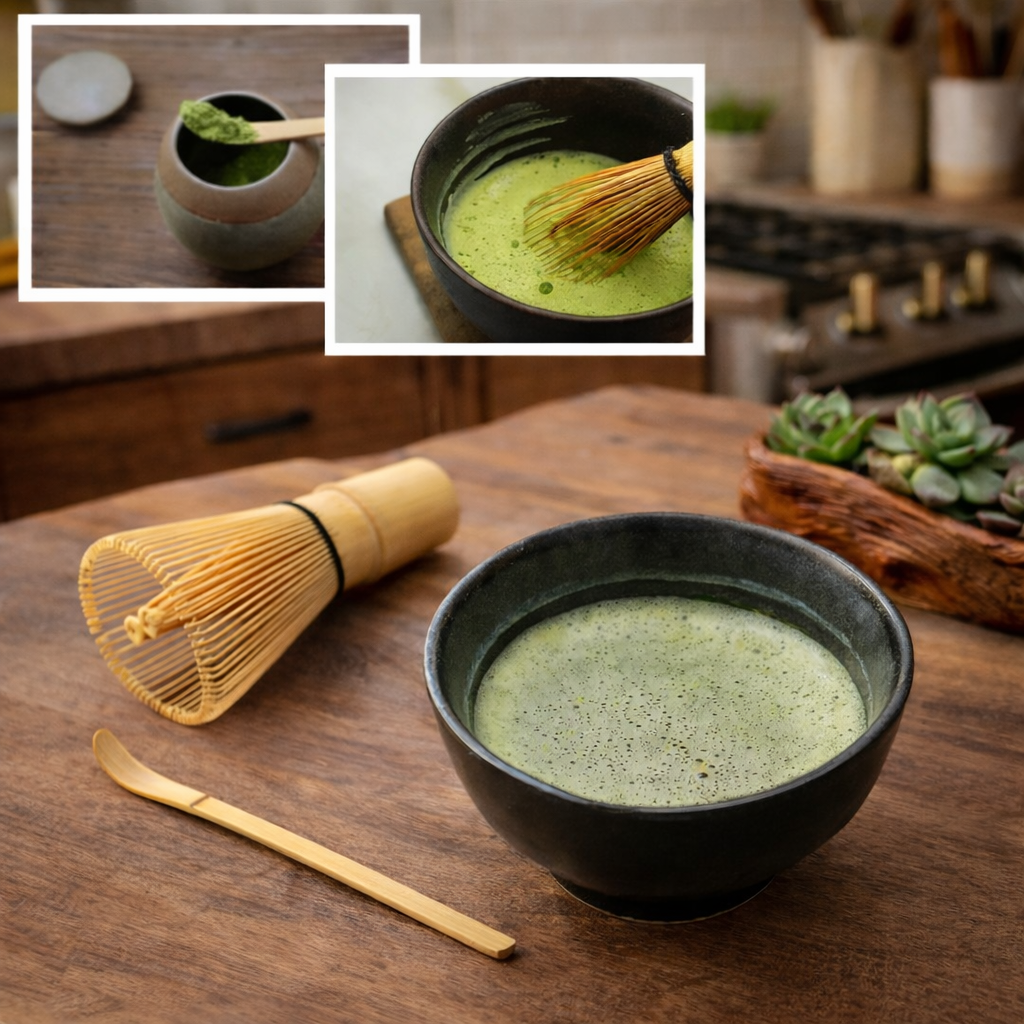 ערכה להכנת תה מאצ׳ה | וויסק, כפית ומעמד