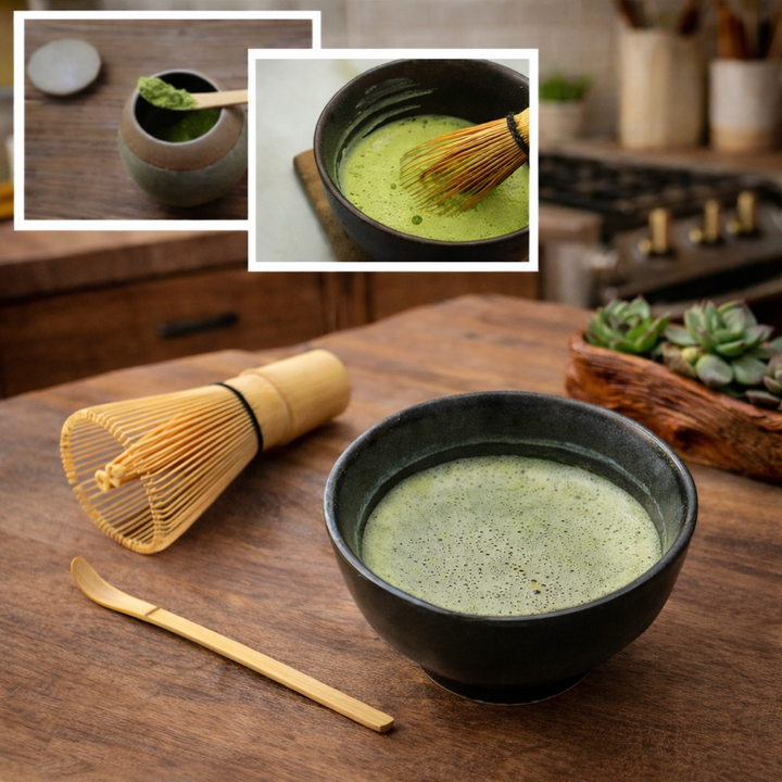 ערכה להכנת תה מאצ׳ה | וויסק, כפית ומעמד